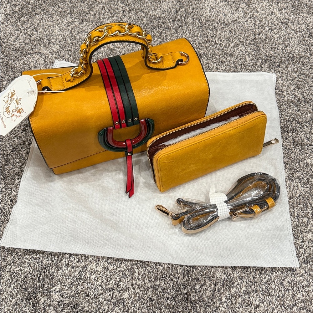 Stylish Mustard Vegan Leather Handbag Republic Classic with Matching Wallet